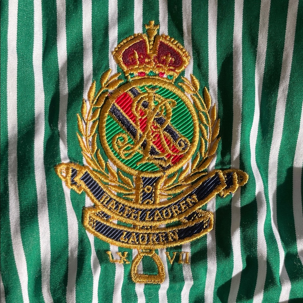 Ralph Lauren Green and White Striped Shirt